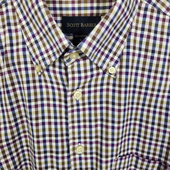Scott Barber Mens Long Sleeve Gingham Pattern Button Down Shirt Size Large - Picture 4 of 6